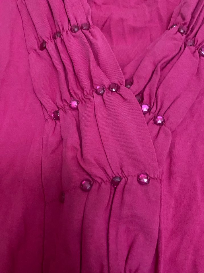 Uzun Kollu Pembe V Yaka Keten Bluz - Görsel 3