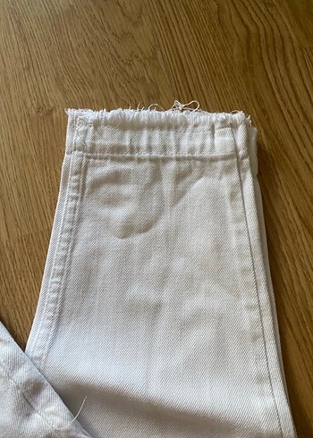Beyaz Keten Rahat Kesim Midi Kadın Pantolon - Görsel 2