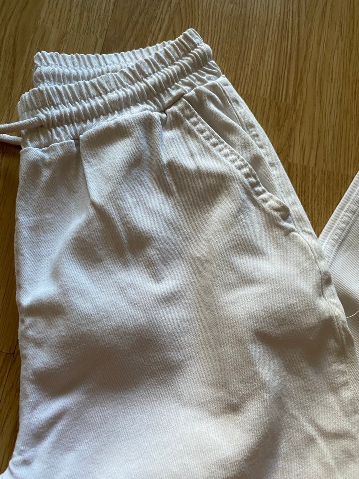 Beyaz Keten Rahat Kesim Midi Kadın Pantolon - Görsel 4