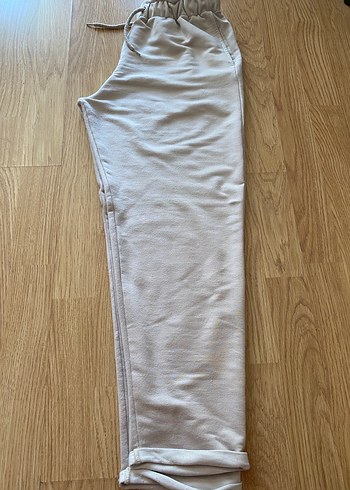 Bej Rahat Kesim Kadın Keten Eşofman Altı - Görsel 9