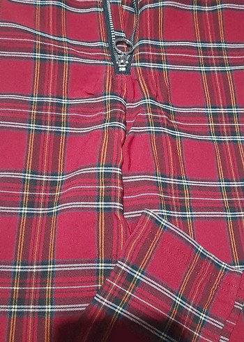 Kırmızı Ekose Fermuarlı Kadın Kumaş Pantolon - Görsel 2