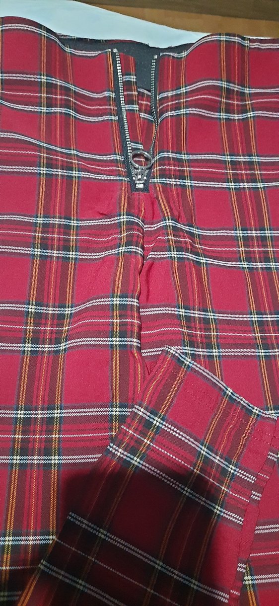 Kırmızı Ekose Fermuarlı Kadın Kumaş Pantolon - Görsel 2