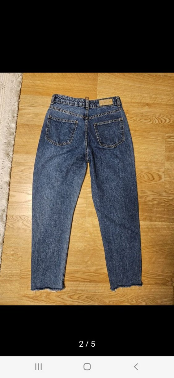 Düğmeli Mavi Kadın Denim Pantolon - Görsel 2