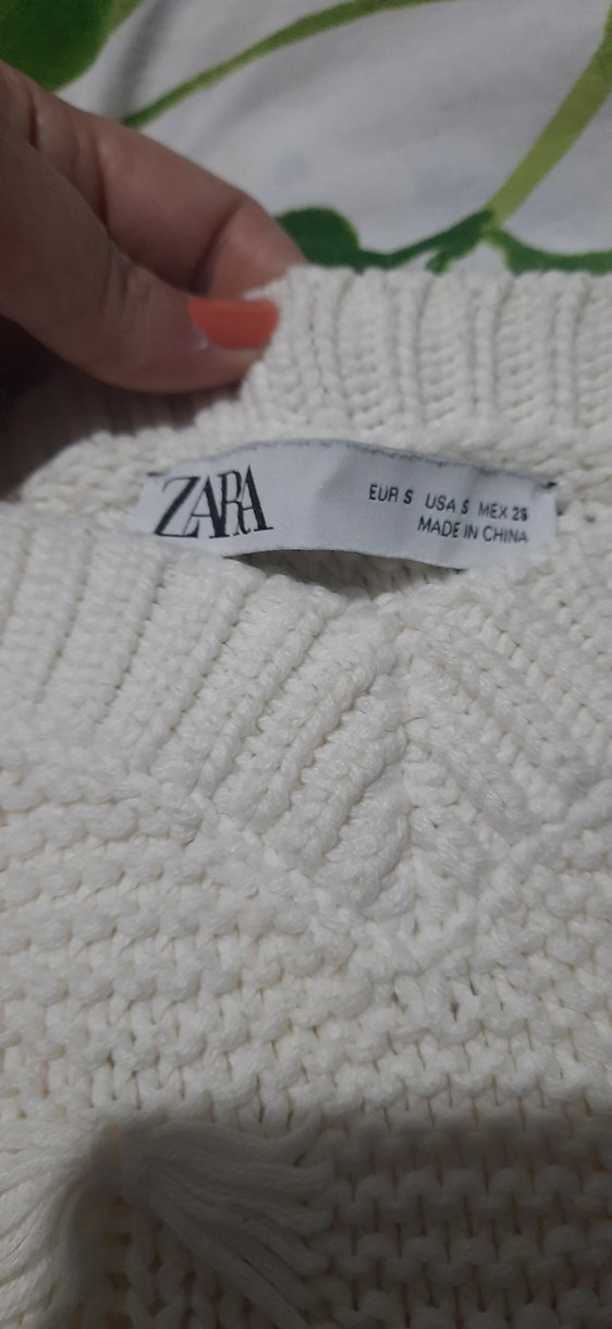 Beyaz Örgü Crop Süveter - Görsel 4