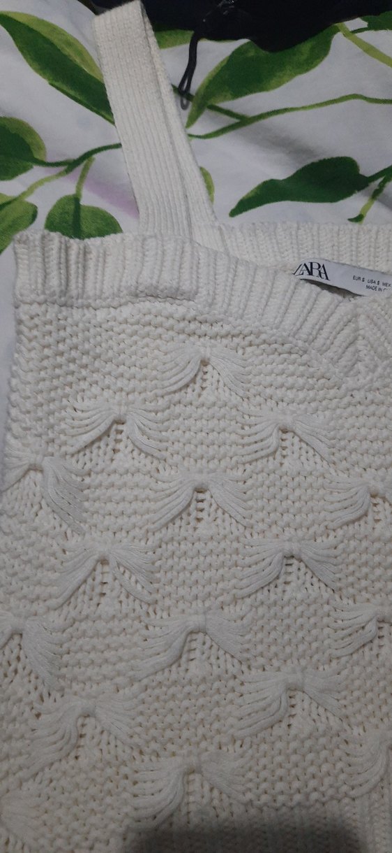 Beyaz Örgü Crop Süveter - Görsel 2