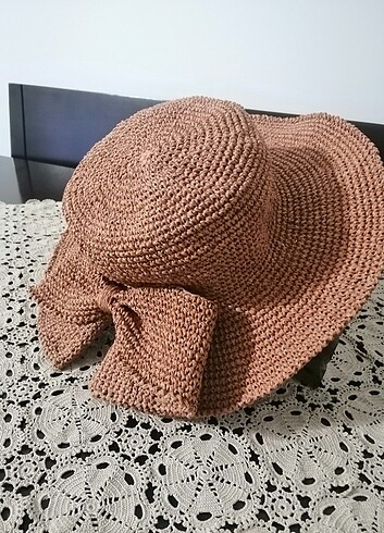  Beden camel Renk Kağıt ip ile ördüğüm şapka