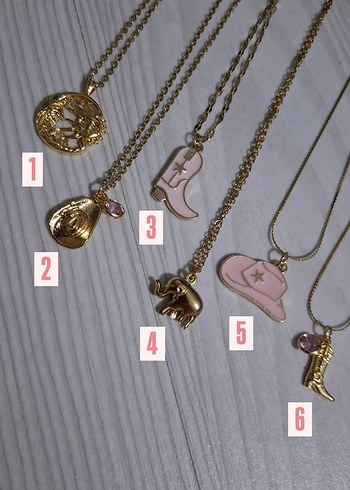 Detaylı Zincirli Bohem Vintage Gold Renk Pembe çelik Kolye