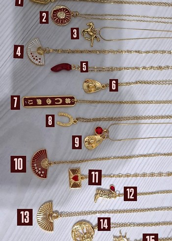 İşlemeli Vintage Bohem Tarz Kırmızı Gold Zincir Kolye çelik