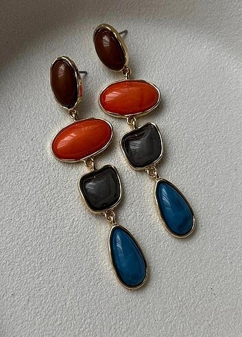 Zara Zra Model Taşlı sallantılı gold Detay turuncu kahve küpe