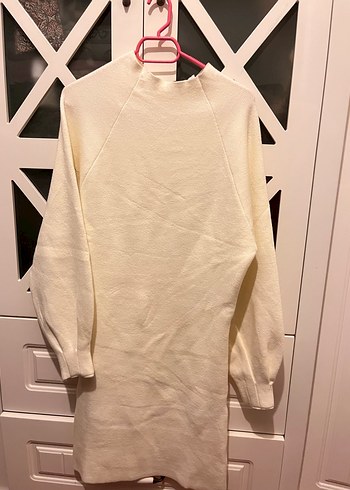 MOODAY Beyaz Kemerli Mini Triko Elbise - Görsel 5