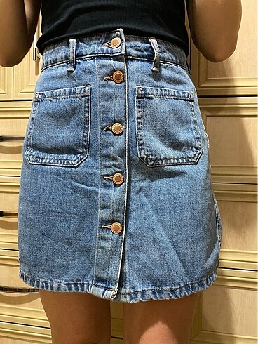 Bershka düğmeli jean etek