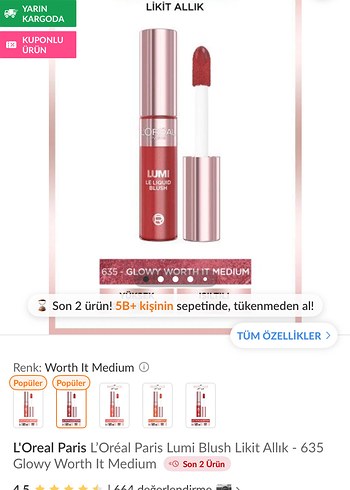L'Oréal Paris Likit Allık 635 Glowy Worth It Medium - Görsel 2