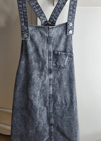 LC Waikiki Gri Düğmeli Denim Kadın Midi Salopet