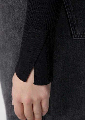 Siyah Polo Yaka Uzun Kollu Kadın Bluz - Görsel 4