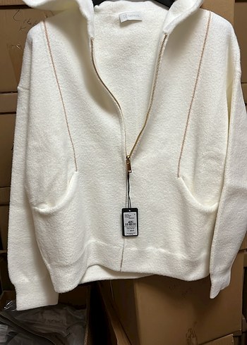 Network Kadın triko Beyaz Fermuarlı Rahat Ceket - Görsel 2