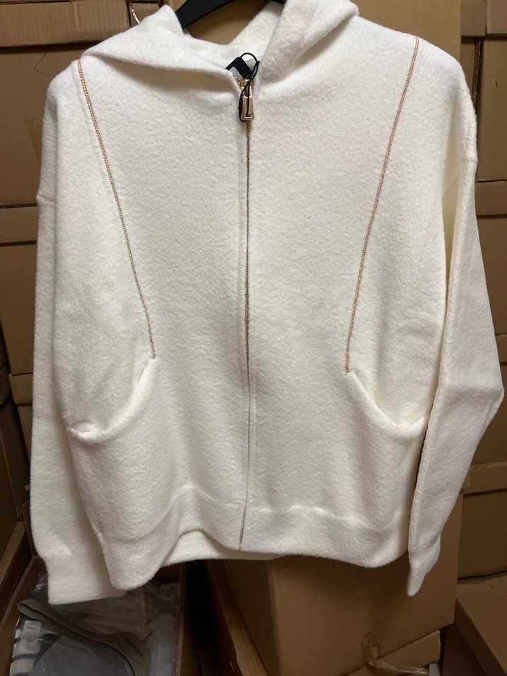 Network Kadın triko Beyaz Fermuarlı Rahat Ceket - Görsel 3