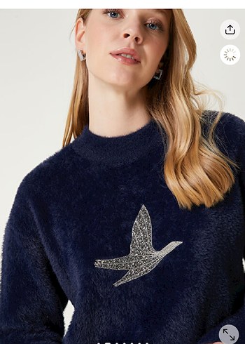 Nakışlı, Peluş Kumaşlı Kadın Kazak - Görsel 2