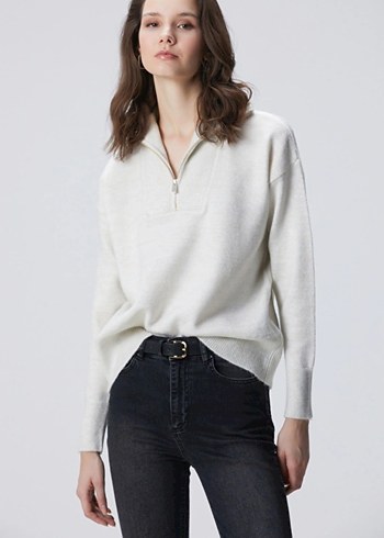 Network bayan Yarım Fermuarlı triko kazak - Görsel 3