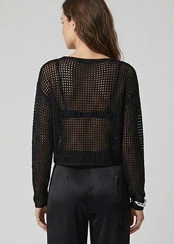 Siyah Örgü Kadın Uzun Kollu Bluz - Görsel 2