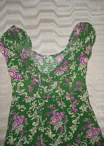 Yeşil Çiçek Desenli Uzun Bohem Elbise - Görsel 2