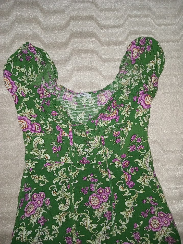 Yeşil Çiçek Desenli Uzun Bohem Elbise - Görsel 2