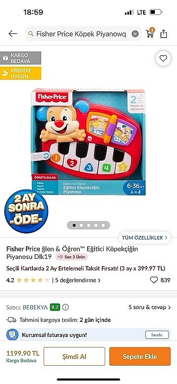 Beden Fisher Price eğitici köpeğin piyanosu