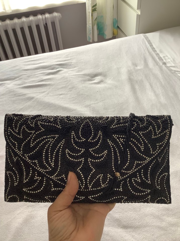 Eşiyok-Boncuk İşlemeli Siyah Bohem Kadın Clutch Çanta - Görsel 3