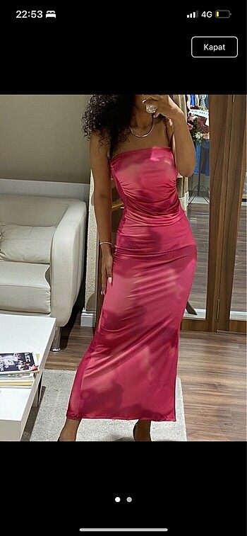 Pembe straplez elbise