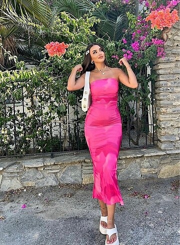 Zara Pembe straplez elbise
