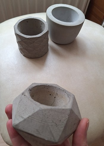 Gri geometrik beton saksı seti - Görsel 2