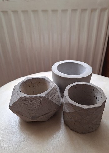 Gri geometrik beton saksı seti - Görsel 3