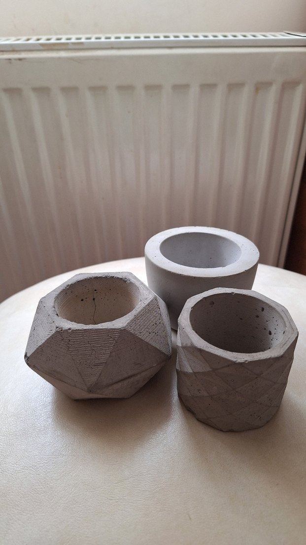 Gri geometrik beton saksı seti - Görsel 3