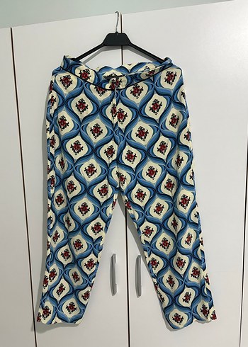 Bohem Renkli Düğmeli Midi Kadın Kumaş Pantolon