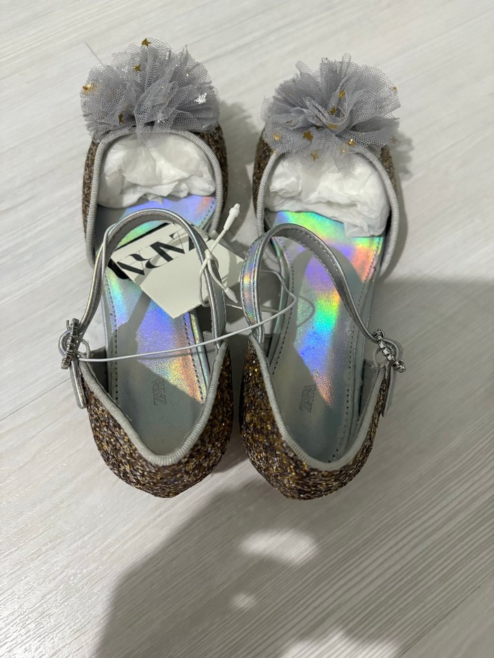 Kız Çocuk Altın Simli Babet Ayakkabı - Görsel 2