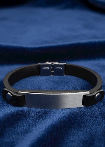 Erkek Siyah Deri Çelik Bileklikler - Görsel 9