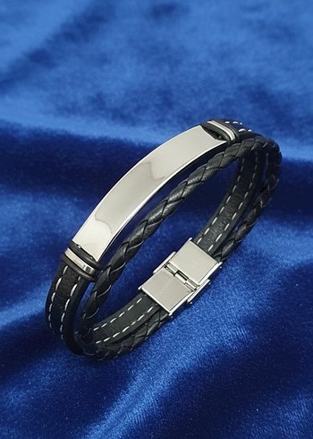Erkek Siyah Deri Çelik Bileklikler - Görsel 10