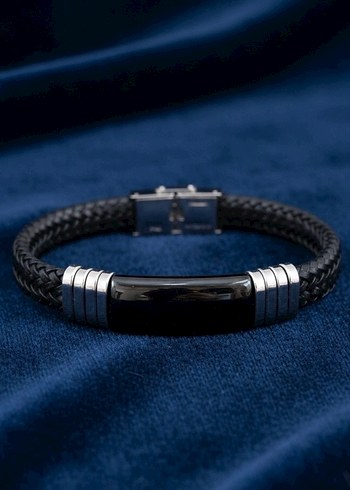 Erkek Siyah Deri Çelik Bileklikler - Görsel 7