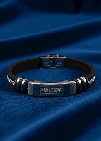 Erkek Siyah Deri Çelik Bileklikler - Görsel 8