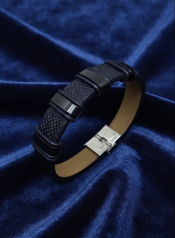 Erkek Siyah Deri Çelik Bileklikler - Görsel 4