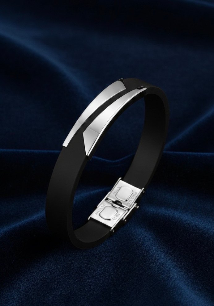 Erkek Siyah Deri Çelik Bileklikler - Görsel 2