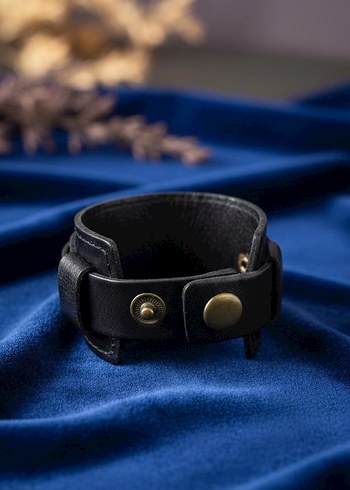 Siyah Gotik Erkek Deri Bileklik - Görsel 2
