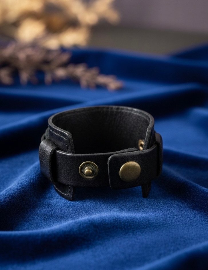 Siyah Gotik Erkek Deri Bileklik - Görsel 2