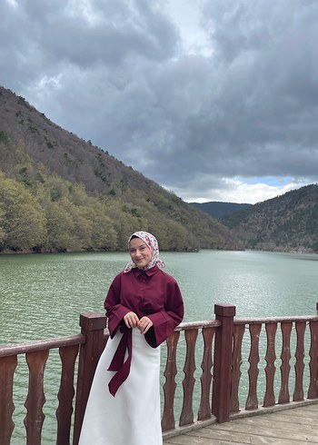 Bordo bağlamalı gömlek - Görsel 6