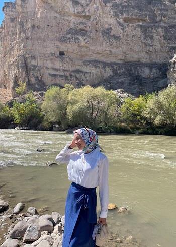 Mavi Bağlamalı Pamuklu Midi Etek ve gömlek (takım) - Görsel 6
