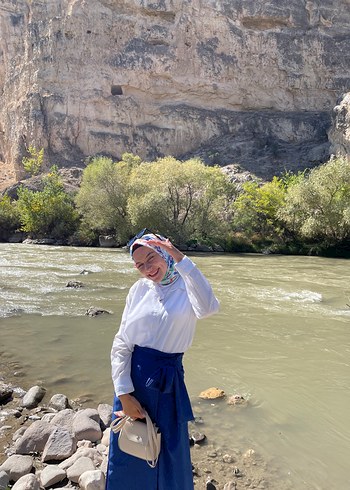 Mavi Bağlamalı Pamuklu Midi Etek ve gömlek (takım) - Görsel 7