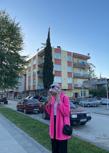 Pembe Uzun Kadın Ceket - Görsel 4