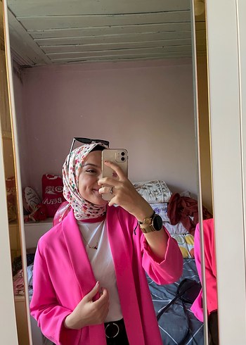 Pembe Uzun Kadın Ceket - Görsel 3