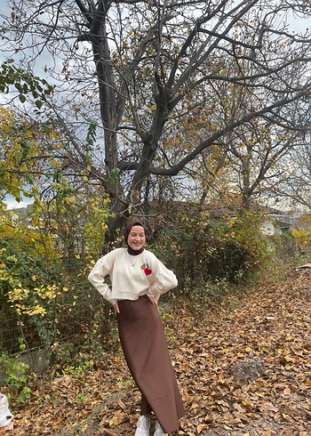 Kadın Kahverengi saten etek - Görsel 5