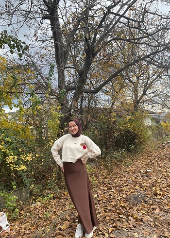 Kadın Kahverengi saten etek - Görsel 9