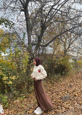 Kadın Kahverengi saten etek - Görsel 7